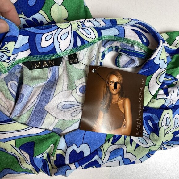 IMAN Global Chic Drapey Knit Tiered Maxi Dress Blue Green Floral Sz S Boho NWT - Picture 4 of 9